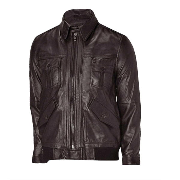 Dark Brown Bomber Leather Jacket