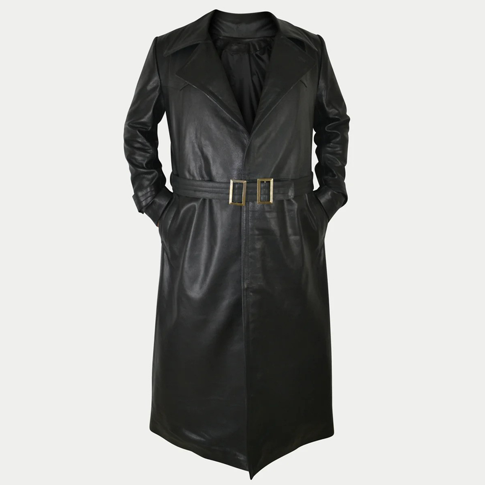 Black Leather Duster Coat For Men