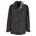 Grey Hooded Midi Men's Shearling Coat