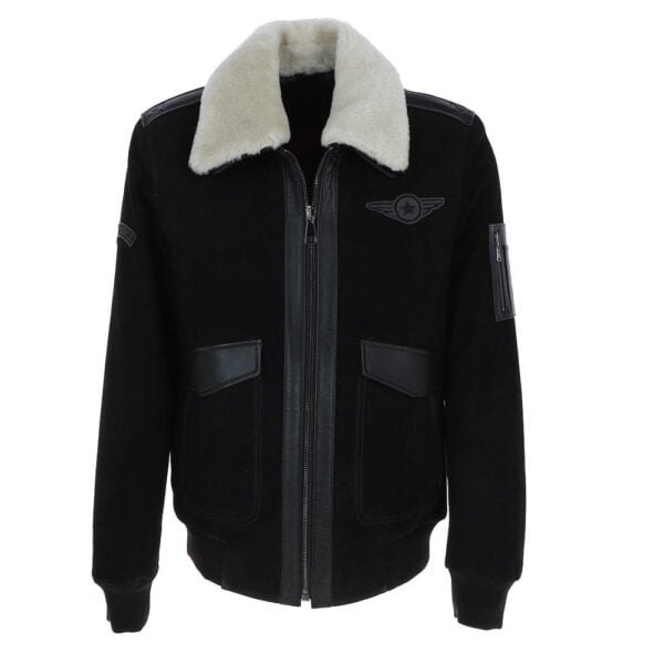 Black leather aviator bomber jacket