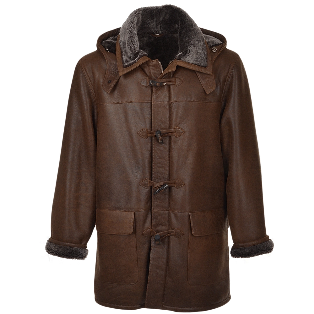 Brown Leather Shearling Coat For Men