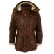 Brown Leather Shearling Coat with hood