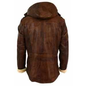 Brown Leather Shearling Coat with hood