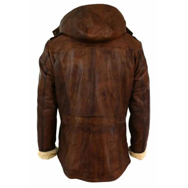 Brown Leather Shearling Coat with hood