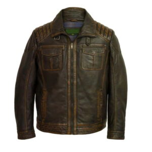 Brown Leather Trucker Jacket For Men