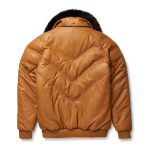 Brown V bomber leather jacket