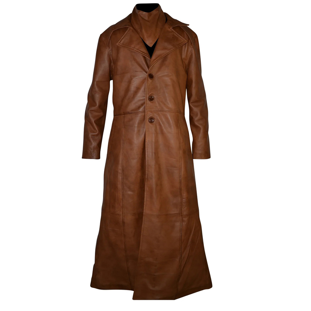 Brown leather duster coat mens