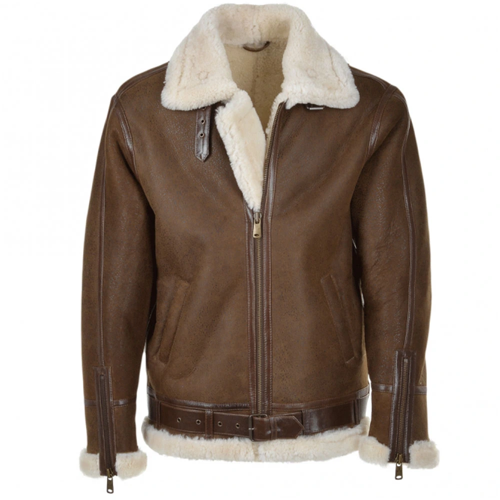 Brown leather shearling jacket for winters