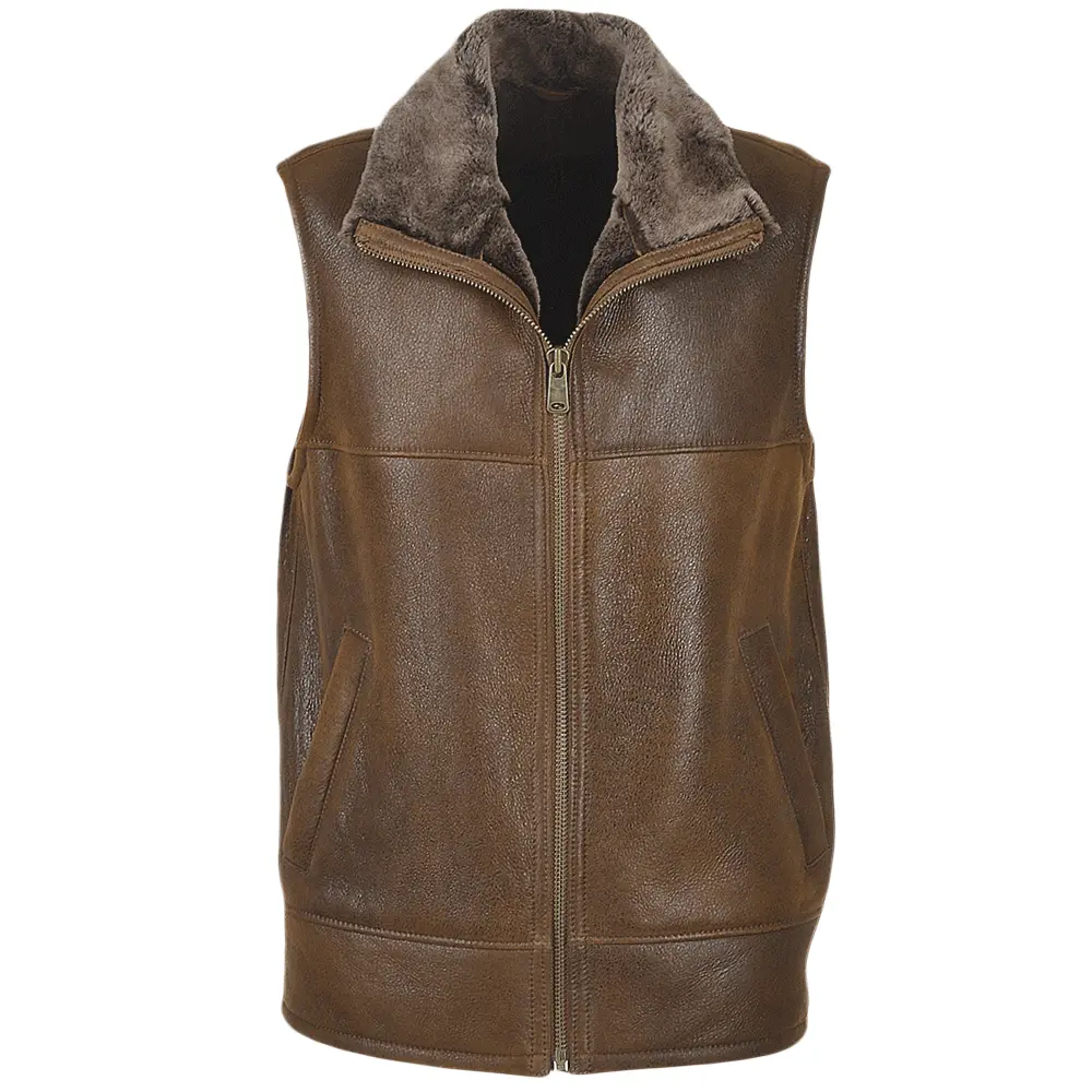 Brown leather shearling vest