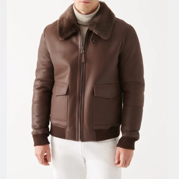 Brown overland sheepskin jacket shearling bomber jacket