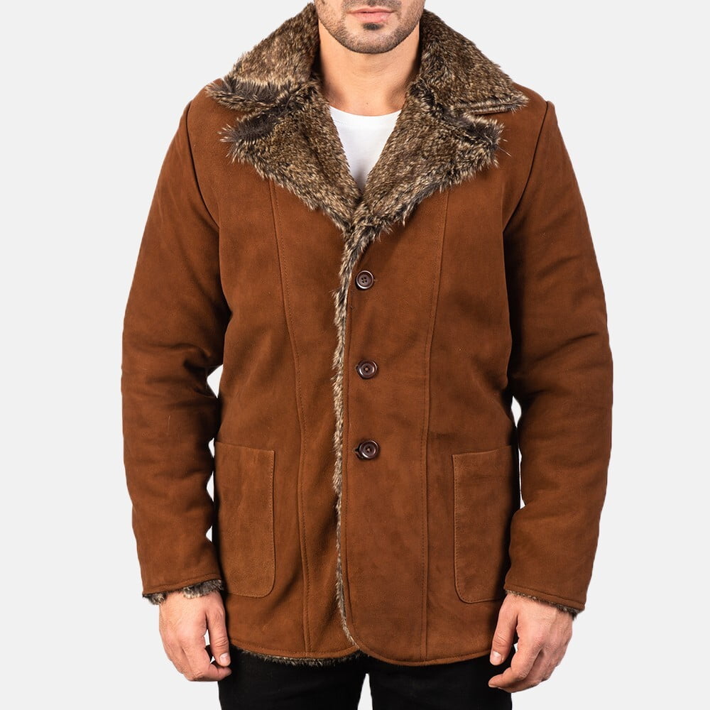 Brown suede shearling jacket for men