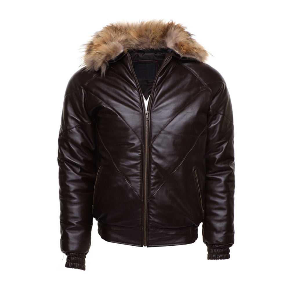 Dark Brown V bomber leather jacket