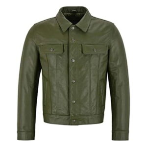 Leather trucker jacket for men