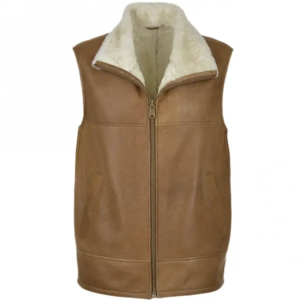Light Brown leather shearling vest
