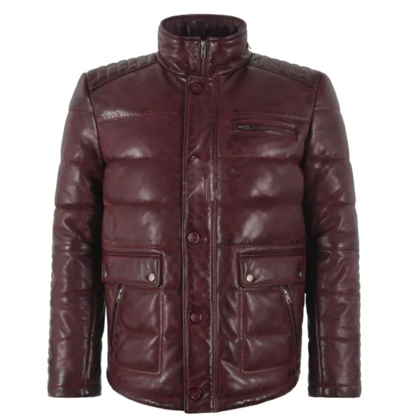 Maroon Leather Puffer jacket