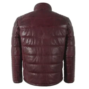 Maroon Leather Puffer jacket