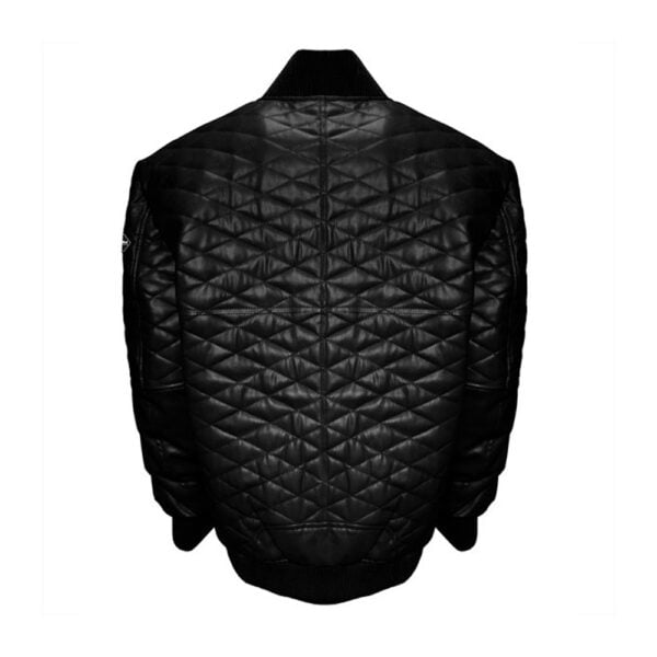 Slim-fit black V bomber leather jackets for men