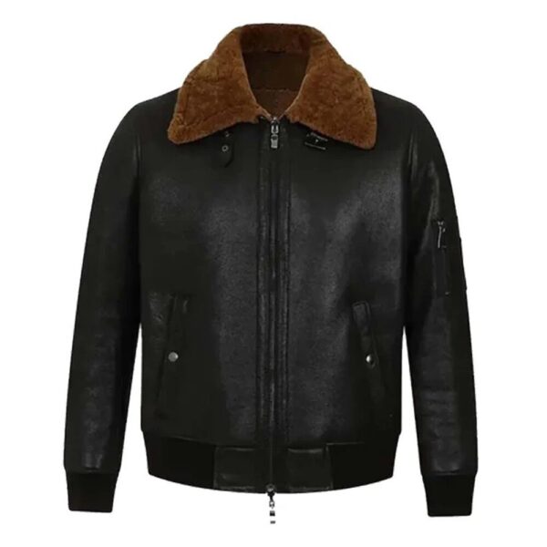 Black men shearling bomber leather jacket