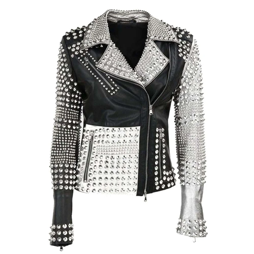 Black and White studded leather jacket