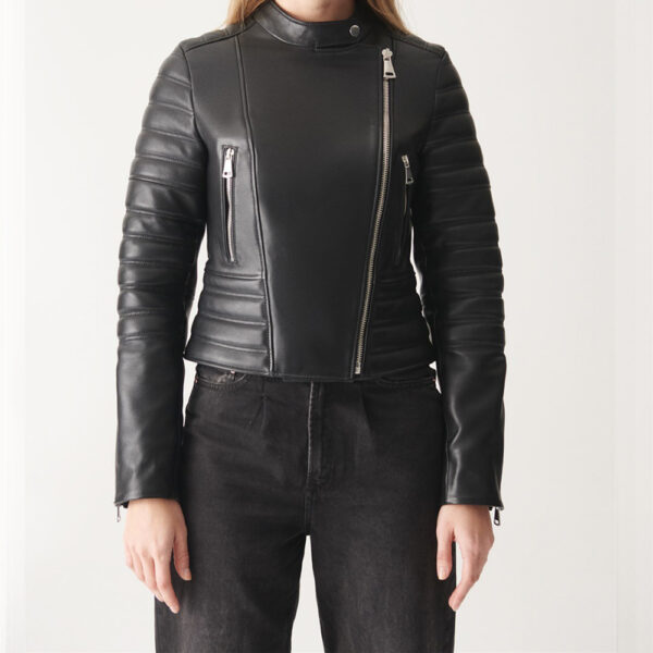 Black biker leather jacket for women