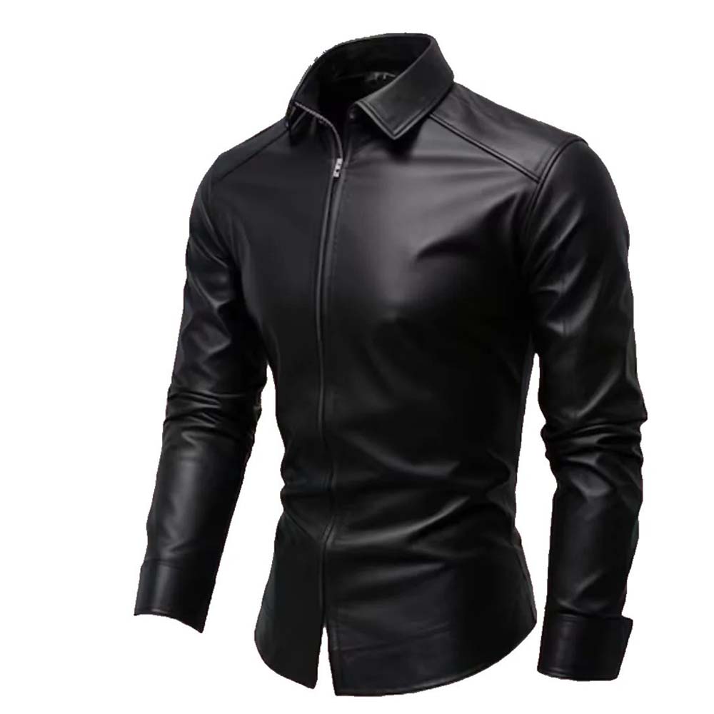 Black leather shirts for men