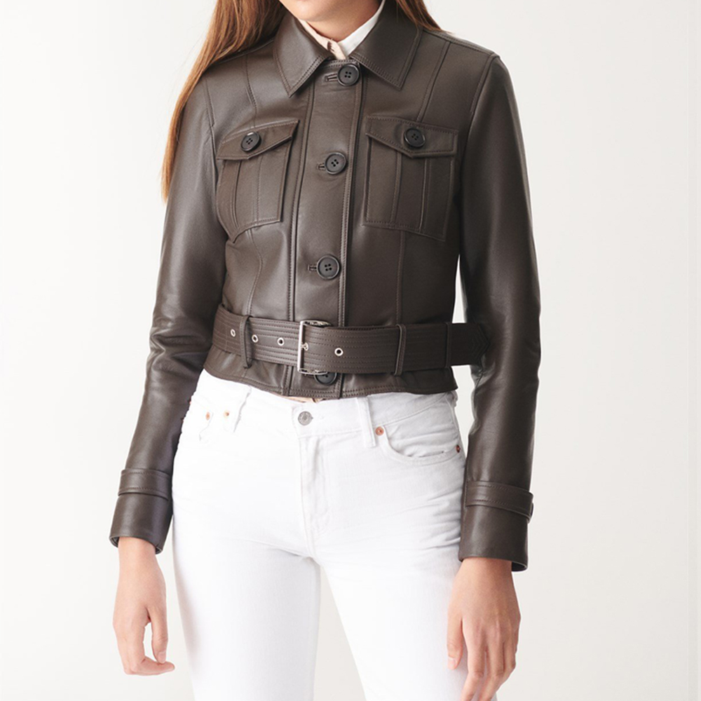 Brown biker jacket ladies leather