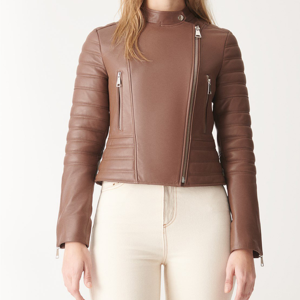 Brown biker leather jacket