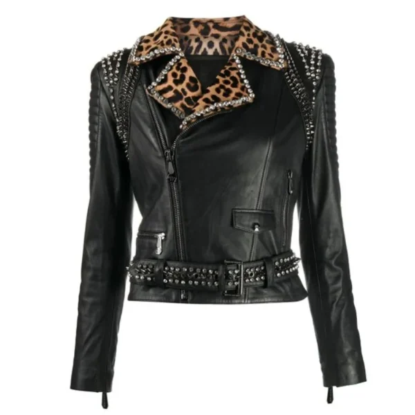 Fashion studded jacket leather for women