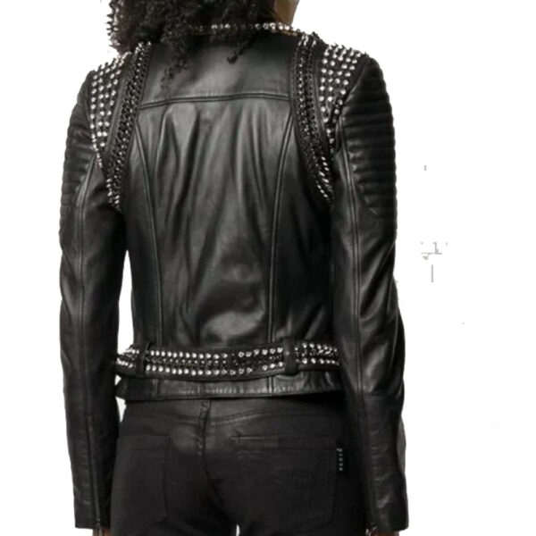 Fashion studded jacket leather for women