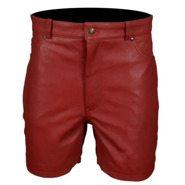 Maroon leather shorts for men