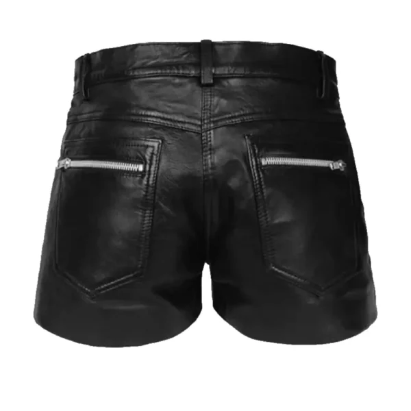 Men black leather shorts