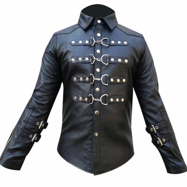 Stylish black mens leather shirt
