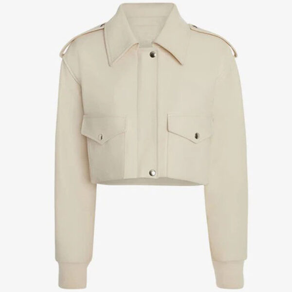 White bomber womens leather jacket