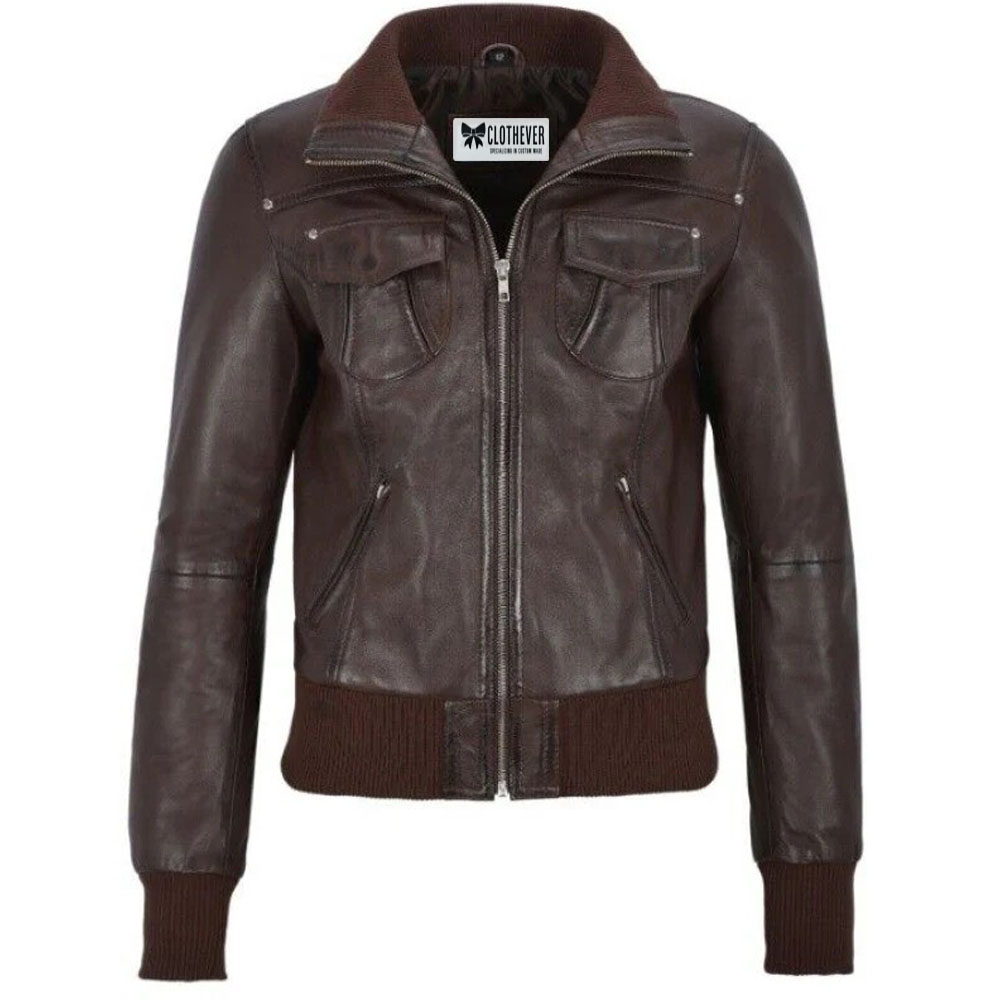 Women leather bomber jacket