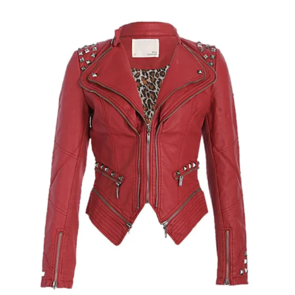 red studded leather jacket