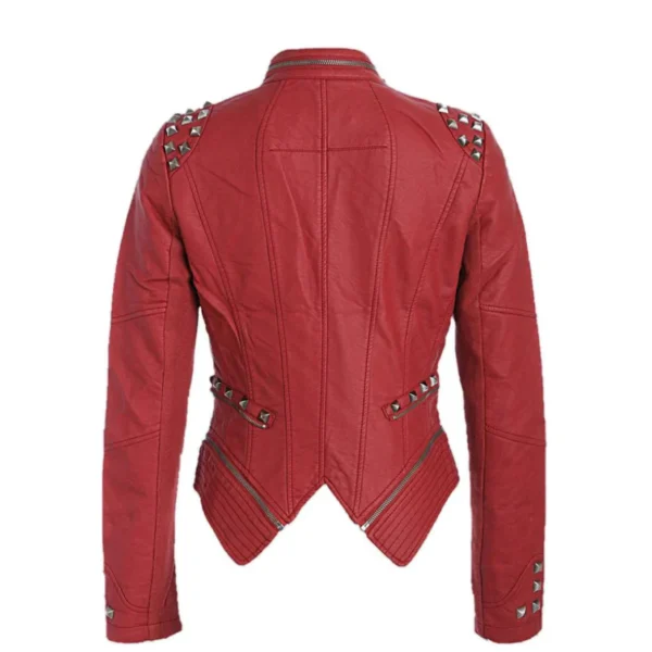 red studded leather jacket