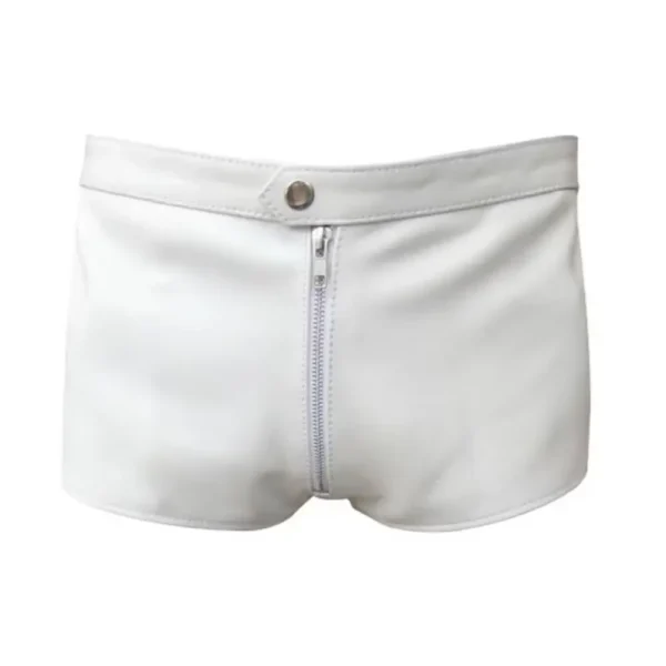 white mens leather shorts