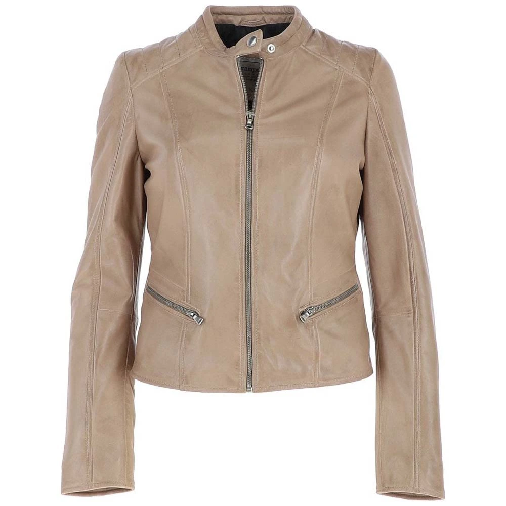 womens beige leather jacket