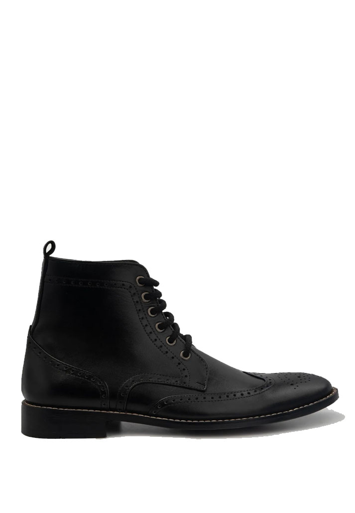 Black men leather lace up boot