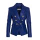 Blue leather blazer women