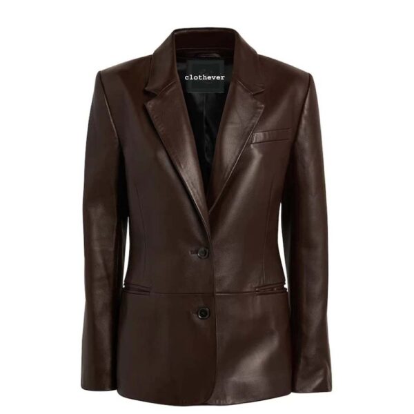 Brown leather blazer women