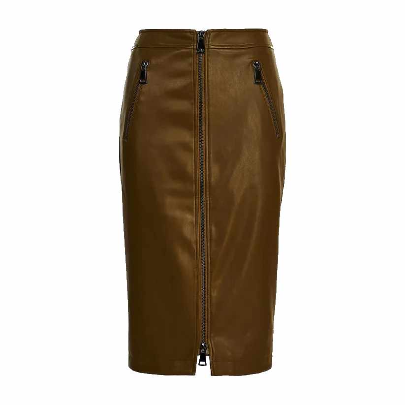 Brown leather skirts for women