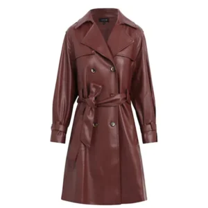 Brown leather trench coat