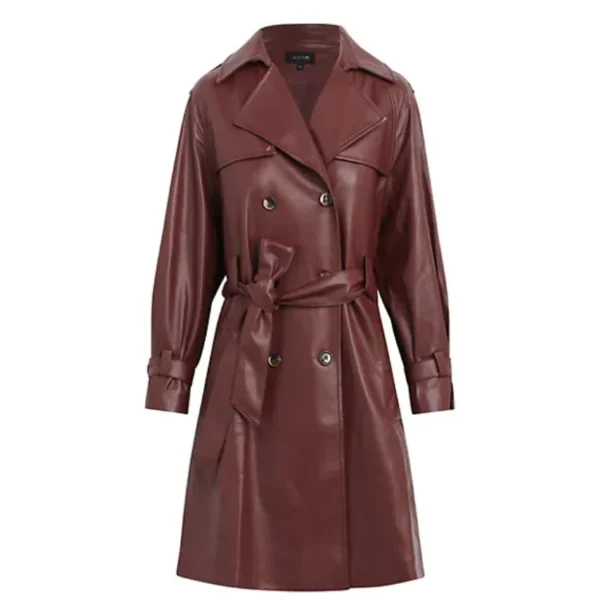 Brown leather trench coat