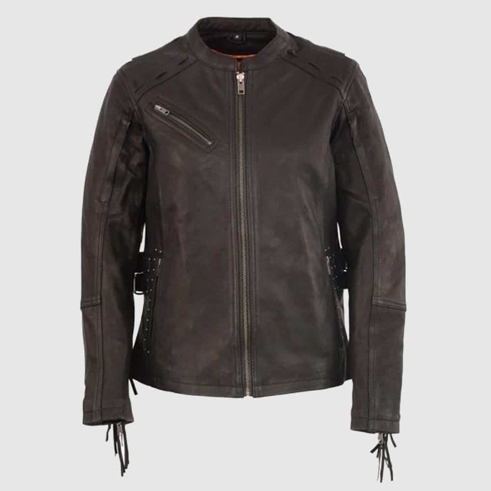 Brown women leather jacket
