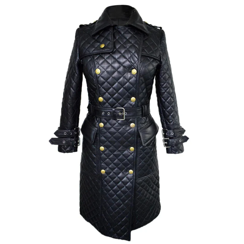 Clothever Stylish Black leather trench coat