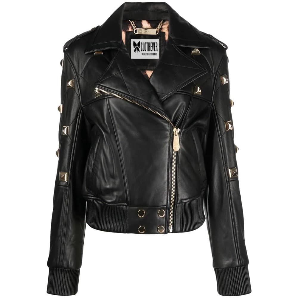 Genuine black women leather jacket