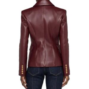 Maroon leather blazer women