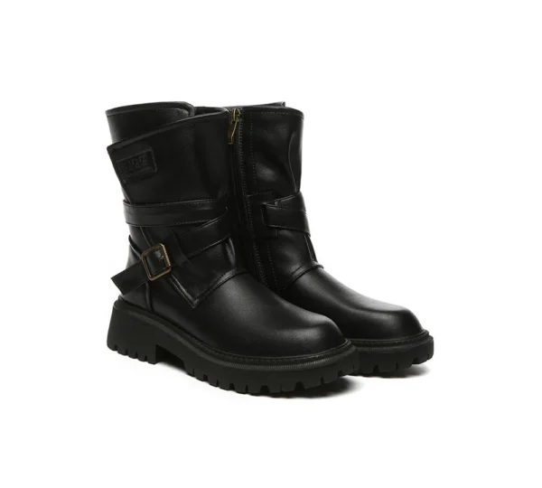 Modern black leather ugg boots