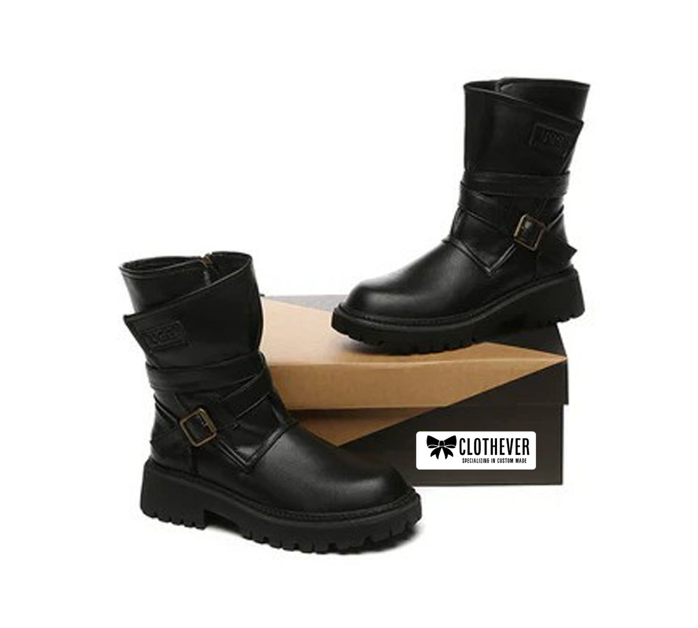 Modern black leather ugg boots